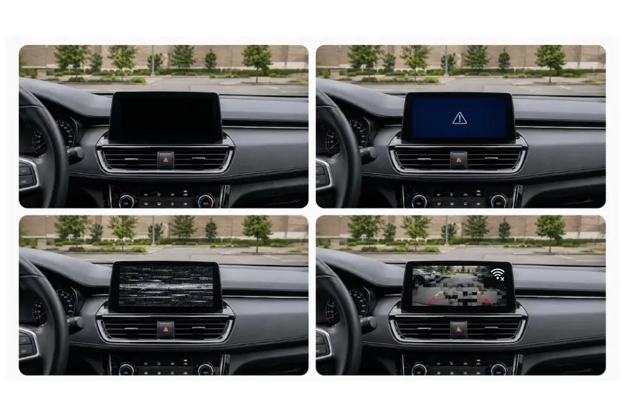 Common backup camera no signal symptoms on a vehicle display Common backup camera no signal symptoms on a vehicle display