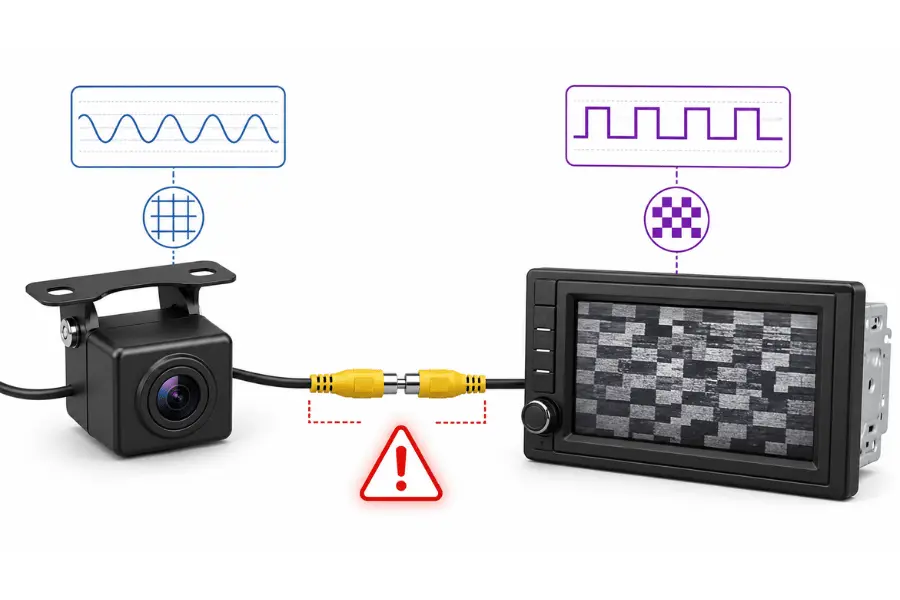 Reverse camera signal format mismatch between camera and monitor Reverse camera signal format mismatch between camera and monitor